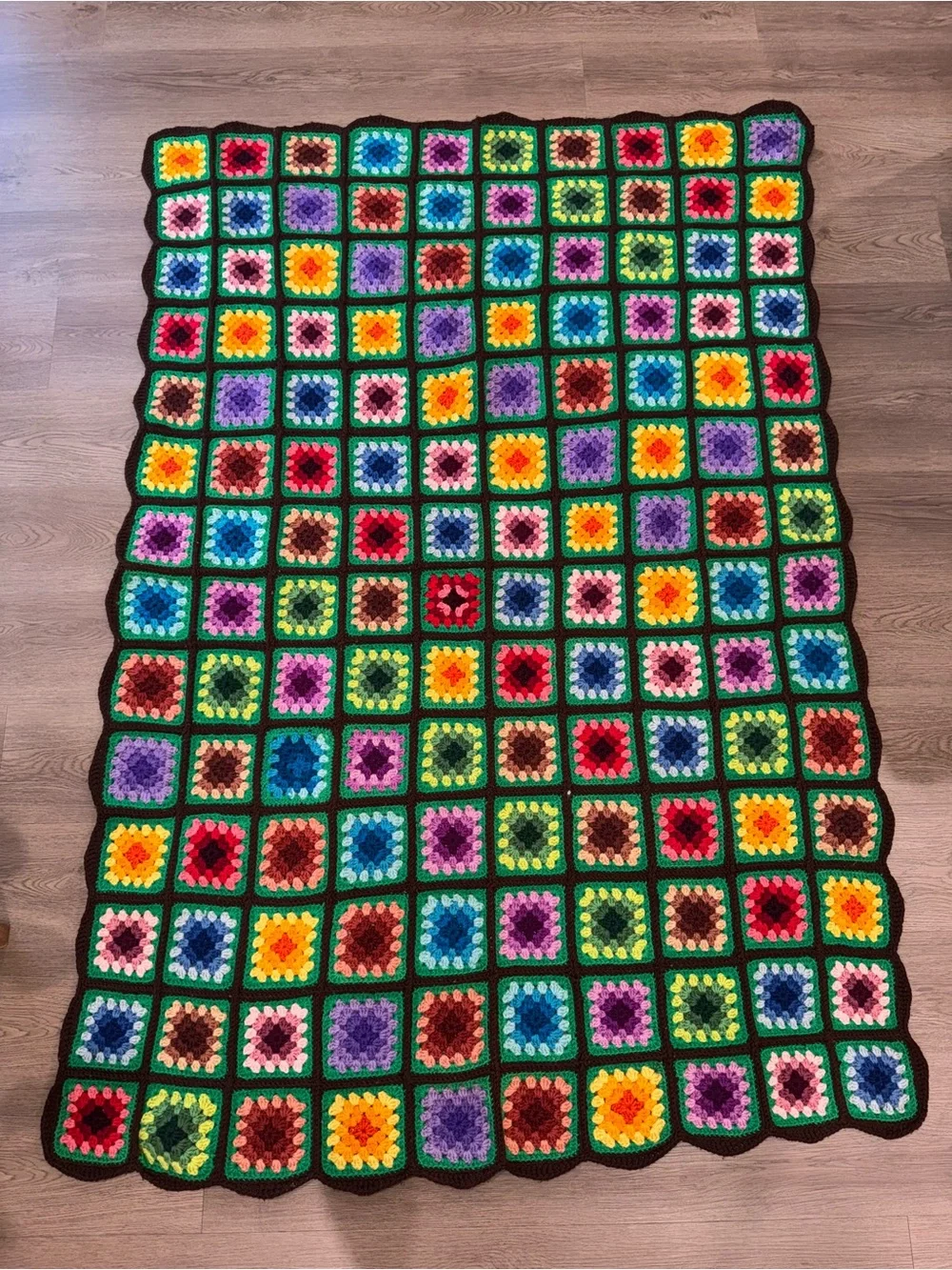 Handmade Colorful Squares Granny Square Afghan Crochet Boho Blanket 67x44